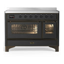 ILVE Majestic III 48-Inch Induction Range with 6 Induction Elements and Triple Glass Door Electric Oven in Matte Graphite with Burnished Trim (UMIB48NR3MGB)