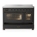 ILVE Majestic III 48-Inch Induction Range with 6 Induction Elements and Triple Glass Door Electric Oven in Matte Graphite with Burnished Trim (UMIB48NR3MGB)