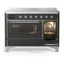 ILVE Majestic III 48-Inch Induction Range with 6 Induction Elements and Triple Glass Door Electric Oven in Matte Graphite with Chrome Trim (UMIB48NR3MGC)