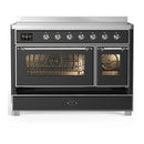 ILVE Majestic III 48-Inch Induction Range with 6 Induction Elements and Triple Glass Door Electric Oven in Matte Graphite with Chrome Trim (UMIB48NR3MGC)