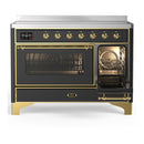 ILVE Majestic III 48-Inch Induction Range with 6 Induction Elements and Triple Glass Door Electric Oven in Matte Graphite with Brass Trim (UMIB48NR3MGG)
