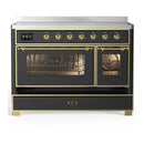 ILVE Majestic III 48-Inch Induction Range with 6 Induction Elements and Triple Glass Door Electric Oven in Matte Graphite with Brass Trim (UMIB48NR3MGG)