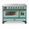 ILVE Majestic III 48-Inch Induction Range with 6 Induction Elements and Triple Glass Door Electric Oven in Mediterranean Mint with Burnished Trim (UMIB48NR3MMB)