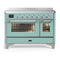ILVE Majestic III 48-Inch Induction Range with 6 Induction Elements and Triple Glass Door Electric Oven in Mediterranean Mint with Chrome Trim (UMIB48NR3MMC)