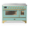 ILVE Majestic III 48-Inch Induction Range with 6 Induction Elements and Triple Glass Door Electric Oven in Mediterranean Mint with Brass Trim (UMIB48NR3MMG)