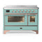ILVE Majestic III 48-Inch Induction Range with 6 Induction Elements and Triple Glass Door Electric Oven in Mediterranean Mint with Copper Trim (UMIB48NR3MMP)