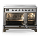 ILVE Majestic III 48-Inch Induction Range with 6 Induction Elements and Triple Glass Door Electric Oven in Stainless Steel with Burnished Trim (UMIB48NR3SSB)