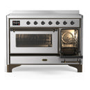 ILVE Majestic III 48-Inch Induction Range with 6 Induction Elements and Triple Glass Door Electric Oven in Stainless Steel with Burnished Trim (UMIB48NR3SSB)