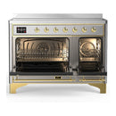 ILVE Majestic III 48-Inch Induction Range with 6 Induction Elements and Triple Glass Door Electric Oven in Stainless Steel with Brass Trim (UMIB48NR3SSG)
