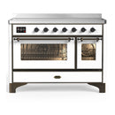 ILVE Majestic III 48-Inch Induction Range with 6 Induction Elements and Triple Glass Door Electric Oven in White with Burnished Trim (UMIB48NR3WHB)