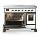 ILVE Majestic III 48-Inch Induction Range with 6 Induction Elements and Triple Glass Door Electric Oven in White with Burnished Trim (UMIB48NR3WHB)