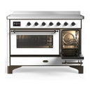 ILVE Majestic III 48-Inch Induction Range with 6 Induction Elements and Triple Glass Door Electric Oven in White with Burnished Trim (UMIB48NR3WHB)