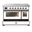 ILVE Majestic III 48-Inch Induction Range with 6 Induction Elements and Triple Glass Door Electric Oven in White with Burnished Trim (UMIB48NR3WHB)
