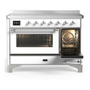 ILVE Majestic III 48-Inch Induction Range with 6 Induction Elements and Triple Glass Door Electric Oven in White with Chrome Trim (UMIB48NR3WHC)