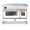 ILVE Majestic III 48-Inch Induction Range with 6 Induction Elements and Triple Glass Door Electric Oven in White with Chrome Trim (UMIB48NR3WHC)