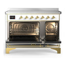 ILVE Majestic III 48-Inch Induction Range with 6 Induction Elements and Triple Glass Door Electric Oven in White with Brass Trim (UMIB48NR3WHG)
