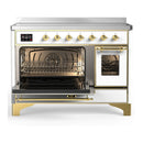ILVE Majestic III 48-Inch Induction Range with 6 Induction Elements and Triple Glass Door Electric Oven in White with Brass Trim (UMIB48NR3WHG)