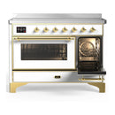 ILVE Majestic III 48-Inch Induction Range with 6 Induction Elements and Triple Glass Door Electric Oven in White with Brass Trim (UMIB48NR3WHG)
