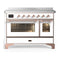 ILVE Majestic III 48-Inch Induction Range with 6 Induction Elements and Triple Glass Door Electric Oven in White with Copper Trim (UMIB48NR3WHP)