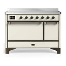 ILVE Majestic III 48-Inch Induction Range with 6 Induction Elements and Solid Door Electric Oven in Antique White with Burnished Trim (UMIB48QNR3AWB)
