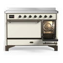 ILVE Majestic III 48-Inch Induction Range with 6 Induction Elements and Solid Door Electric Oven in Antique White with Burnished Trim (UMIB48QNR3AWB)