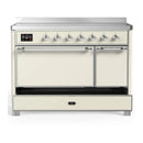 ILVE Majestic III 48-Inch Induction Range with 6 Induction Elements and Solid Door Electric Oven in Antique White with Chrome Trim (UMIB48QNR3AWC)