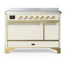 ILVE Majestic III 48-Inch Induction Range with 6 Induction Elements and Solid Door Electric Oven in Antique White with Brass Trim (UMIB48QNR3AWG)