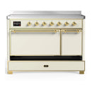 ILVE Majestic III 48-Inch Induction Range with 6 Induction Elements and Solid Door Electric Oven in Antique White with Brass Trim (UMIB48QNR3AWG)