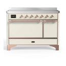 ILVE Majestic III 48-Inch Induction Range with 6 Induction Elements and Solid Door Electric Oven in Antique White with Copper Trim (UMIB48QNR3AWP)
