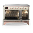 ILVE Majestic III 48-Inch Induction Range with 6 Induction Elements and Solid Door Electric Oven in Antique White with Copper Trim (UMIB48QNR3AWP)