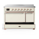 ILVE Majestic III 48-Inch Induction Range with 6 Induction Elements and Solid Door Electric Oven in Antique White with Copper Trim (UMIB48QNR3AWP)