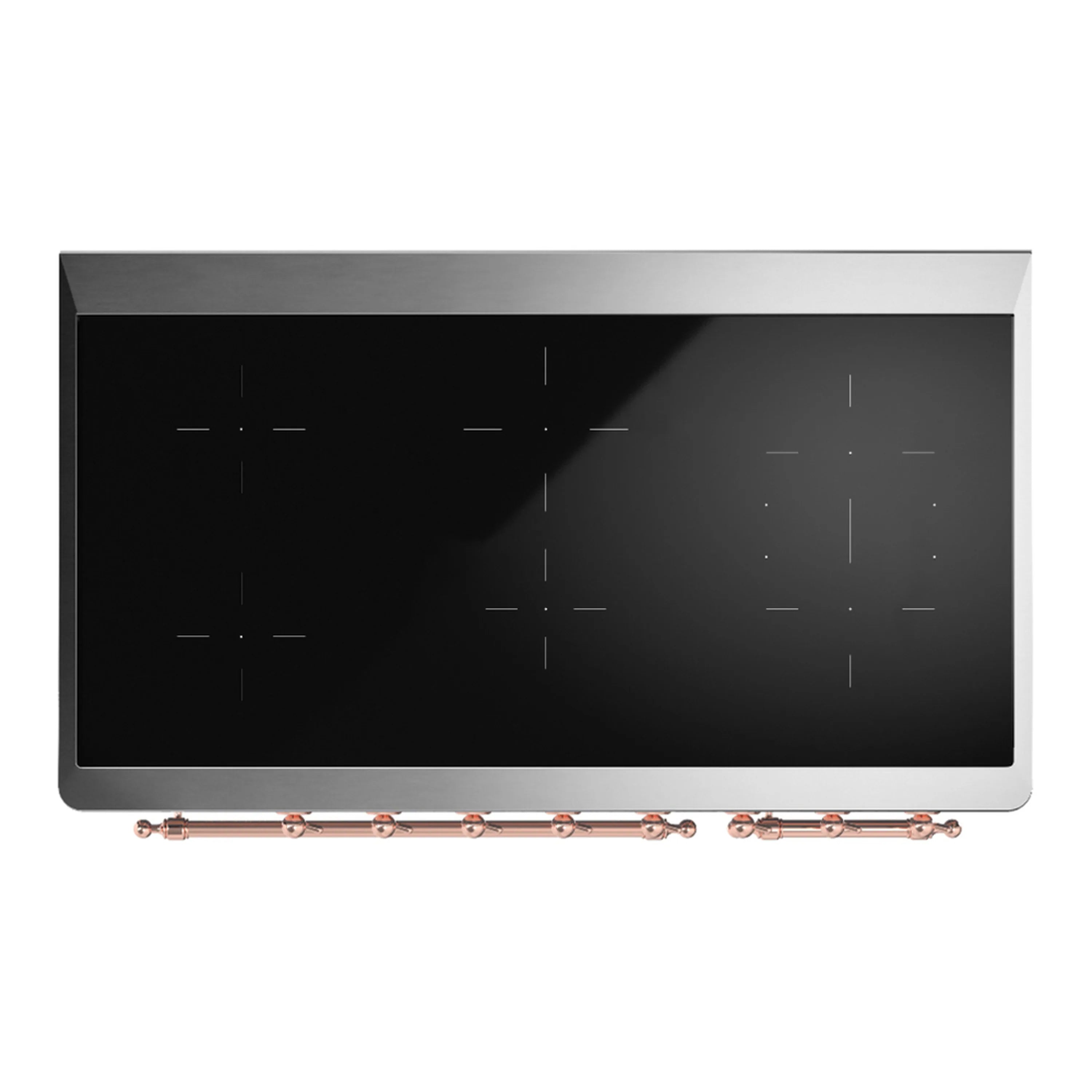 ILVE induction cooktop with dark glass surface and copper-finished front control bar