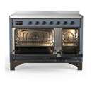 ILVE Majestic III 48-Inch Induction Range with 6 Induction Elements and Solid Door Electric Oven in Blue Grey with Burnished Trim (UMIB48QNR3BGB)