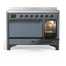 ILVE Majestic III 48-Inch Induction Range with 6 Induction Elements and Solid Door Electric Oven in Blue Grey with Burnished Trim (UMIB48QNR3BGB)
