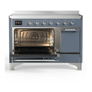 ILVE Majestic III 48-Inch Induction Range with 6 Induction Elements and Solid Door Electric Oven in Blue Grey with Chrome Trim (UMIB48QNR3BGC)