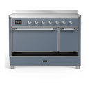 ILVE Majestic III 48-Inch Induction Range with 6 Induction Elements and Solid Door Electric Oven in Blue Grey with Chrome Trim (UMIB48QNR3BGC)