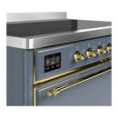 ILVE Majestic III 48-Inch Induction Range with 6 Induction Elements and Solid Door Electric Oven in Blue Grey with Brass Trim (UMIB48QNR3BGG)