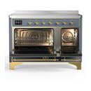 ILVE Majestic III 48-Inch Induction Range with 6 Induction Elements and Solid Door Electric Oven in Blue Grey with Brass Trim (UMIB48QNR3BGG)