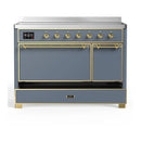 ILVE Majestic III 48-Inch Induction Range with 6 Induction Elements and Solid Door Electric Oven in Blue Grey with Brass Trim (UMIB48QNR3BGG)