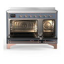 ILVE Majestic III 48-Inch Induction Range with 6 Induction Elements and Solid Door Electric Oven in Blue Grey with Copper Trim (UMIB48QNR3BGP)