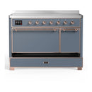 ILVE Majestic III 48-Inch Induction Range with 6 Induction Elements and Solid Door Electric Oven in Blue Grey with Copper Trim (UMIB48QNR3BGP)