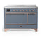 ILVE Majestic III 48-Inch Induction Range with 6 Induction Elements and Solid Door Electric Oven in Blue Grey with Copper Trim (UMIB48QNR3BGP)