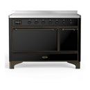 ILVE Majestic III 48-Inch Induction Range with 6 Induction Elements and Solid Door Electric Oven in Glossy Black with Burnished Trim (UMIB48QNR3BKB)