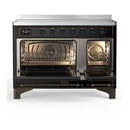 ILVE Majestic III 48-Inch Induction Range with 6 Induction Elements and Solid Door Electric Oven in Glossy Black with Burnished Trim (UMIB48QNR3BKB)