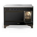 ILVE Majestic III 48-Inch Induction Range with 6 Induction Elements and Solid Door Electric Oven in Glossy Black with Burnished Trim (UMIB48QNR3BKB)