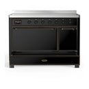 ILVE Majestic III 48-Inch Induction Range with 6 Induction Elements and Solid Door Electric Oven in Glossy Black with Burnished Trim (UMIB48QNR3BKB)