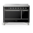 ILVE Majestic III 48-Inch Induction Range with 6 Induction Elements and Solid Door Electric Oven in Glossy Black with Chrome Trim (UMIB48QNR3BKC)