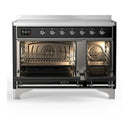 ILVE Majestic III 48-Inch Induction Range with 6 Induction Elements and Solid Door Electric Oven in Glossy Black with Chrome Trim (UMIB48QNR3BKC)