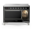 ILVE Majestic III 48-Inch Induction Range with 6 Induction Elements and Solid Door Electric Oven in Glossy Black with Chrome Trim (UMIB48QNR3BKC)