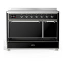 ILVE Majestic III 48-Inch Induction Range with 6 Induction Elements and Solid Door Electric Oven in Glossy Black with Chrome Trim (UMIB48QNR3BKC)